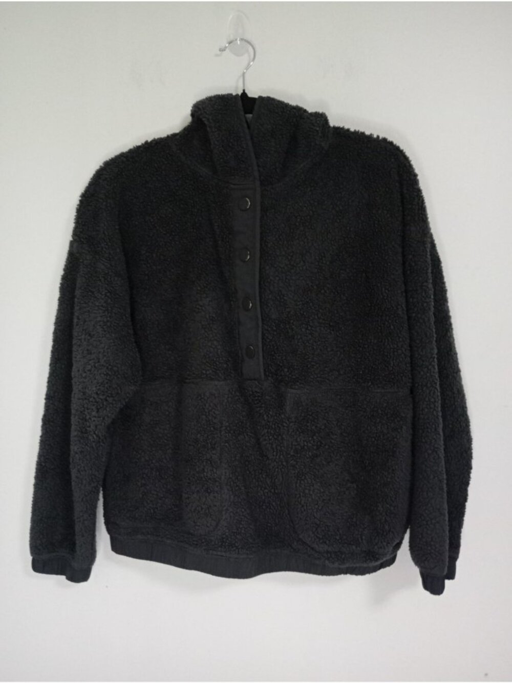 Eddie Bauer Black Sherpa Fleece Pullover Sweatshirt Womens S Snap Button Front